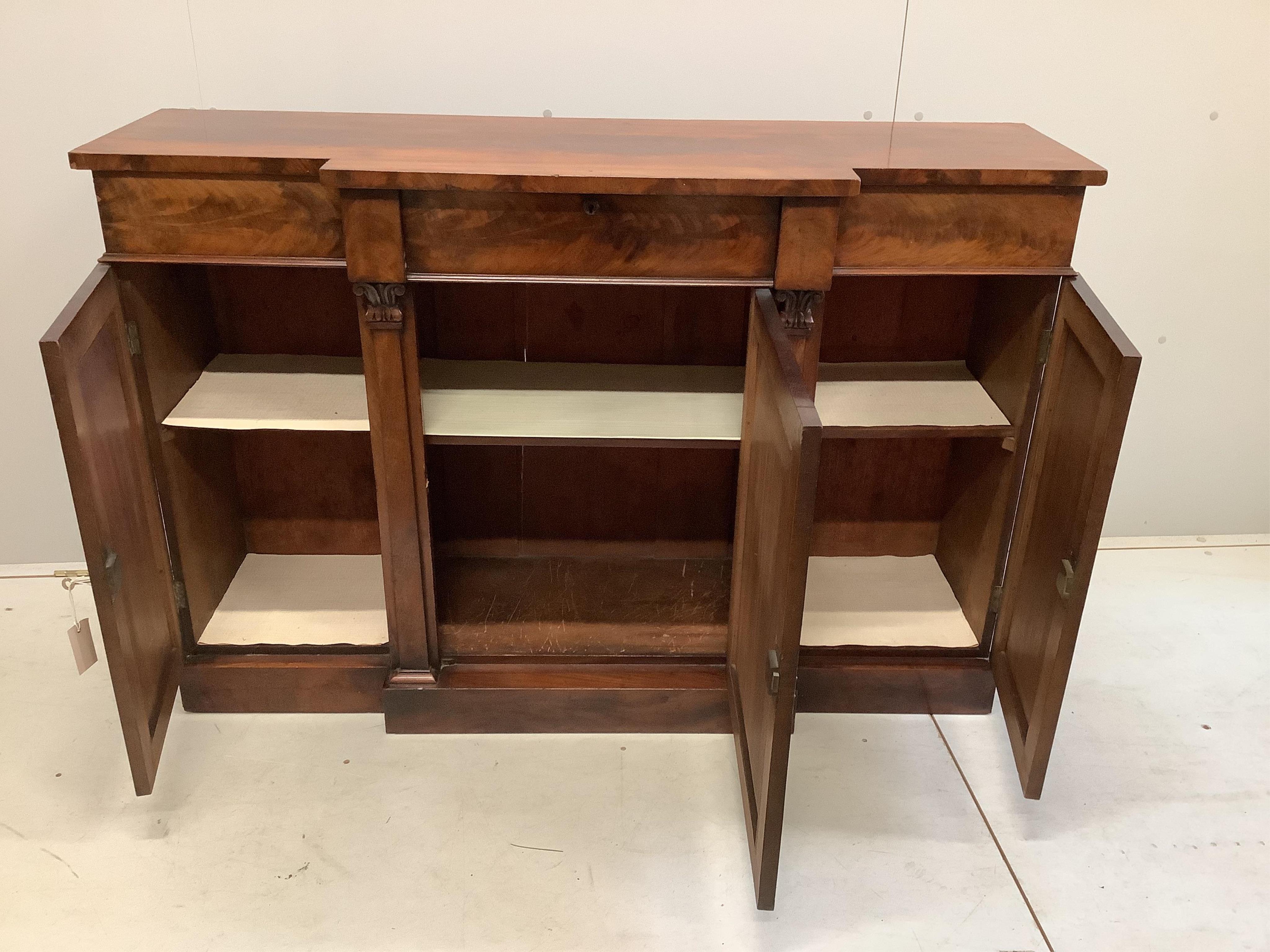 A William IV mahogany breakfront sideboard, width 137cm, depth 42cm, height 92cm. Condition - good.